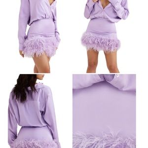 House of CB - Tyra Feather Trim Long Sleeve Satin Dress